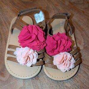 Old Navy Tan Sandals with Pink Floral Details